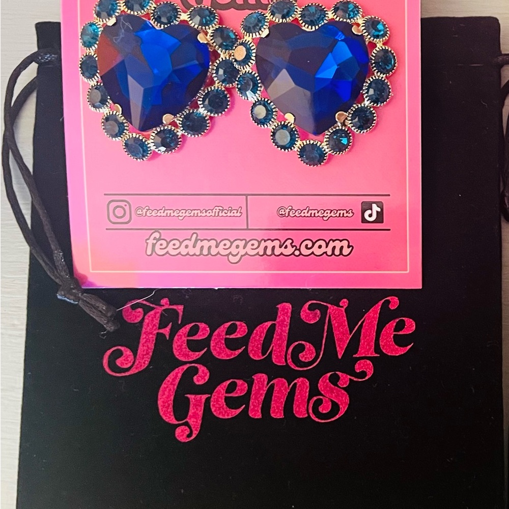 Feed Me Gems Blue Heart Earrings